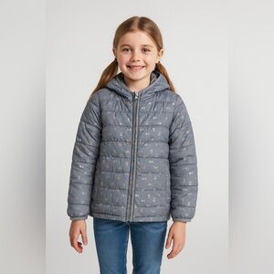 GAP Kids Girl Floral Foil Heather Gray Cold Control Down Puffer M Warm Casual